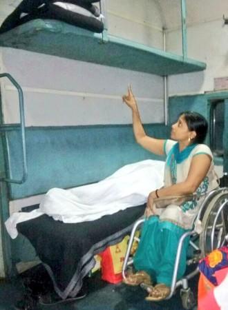 Suvarna Raj, a para-athlete who was given an upper berth to sleep in.