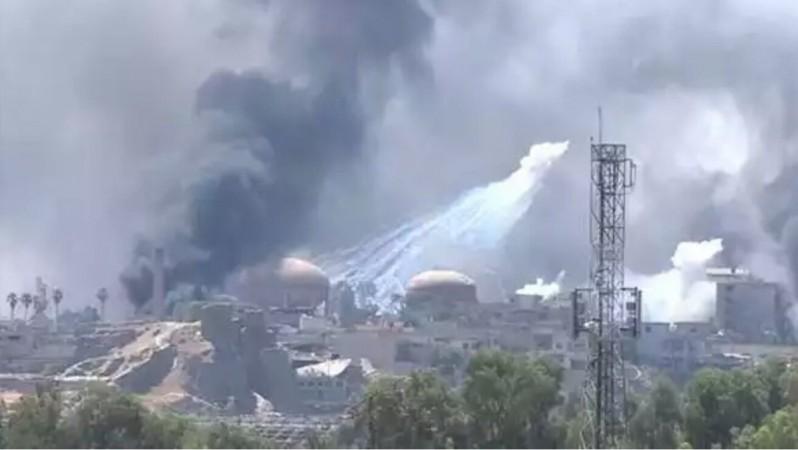 In picture: White phosphorus munitions being used over Raqqa in Syria in early June 2017. White phosphorus