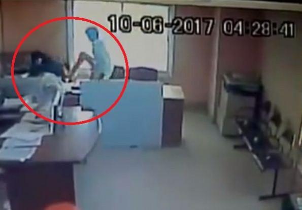In picture: A man is seen in this CCTV footage kicking a woman named Nasreen who was fasting during Ramadan in the Raichur district of Karnataka. Man kicks fasting woman during Ramadan