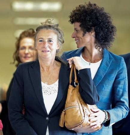 Gianna Constand (L) and her daughter Andrea Constand walk toward the courtroom during Bill Cosby's trial for sexual assault at the Montgomery County Courthouse in Norristown, Pennsylvania. Bill Cosby