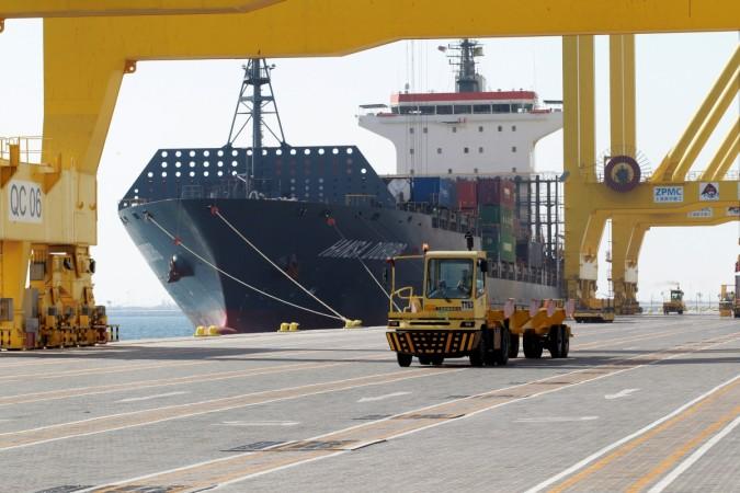 A ship decks at Hamad port in Doha, Qatar, June 14, 2017. US Warchip Doha Hamad Port