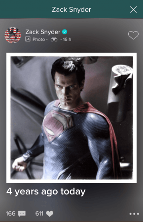 Zack Snyder shares his first photo of Henry Cavill in the 'Man of Steel'  costume