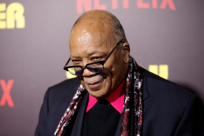 Music producer Quincy Jones poses at a premiere for the Netflix original film Quincy Jones