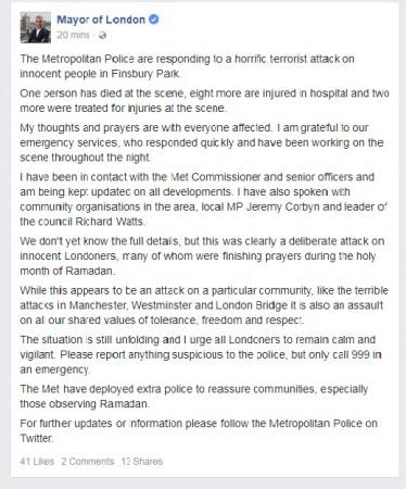 Statement from London Mayor