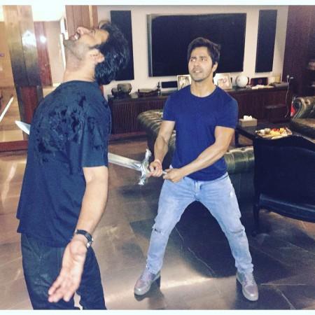 Varun Dhawan and Prabhas recreate 'Katappa killed Baahubali' moment Varun Dhawan and Prabhas recreate 'Katappa killed Baahubali' moment