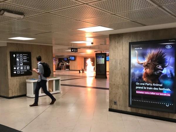Fire is seen at Brussels central station in Brussels, Belgium June 20, 2017 Brussels Central Station explotion