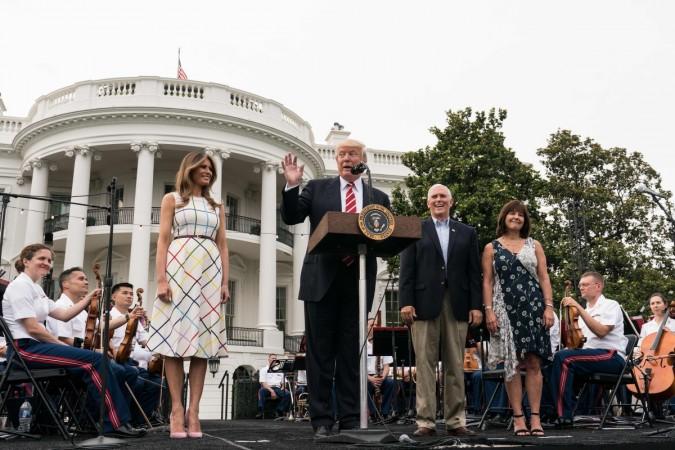 US President Donald Trump speaks at the Congressional Picnic with First Lady Melania Trump Melania Trump Donald Trump Congressional picnic