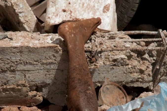 The leg of a suicide bomber is seen after he blew himself up in Mecca, Saudi Arabia June 23, 2017. Mecca attack