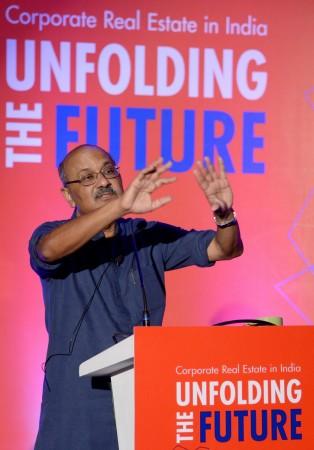 Journalist Shekhar Gupta addresses at the CoreNet Global 4th annual India conference on Real Estate in India in Bengaluru, on June 21, 2017. shekhar gupta, corenet global, corporate real estate, unfolding the future, modi gst, modi leadership, alpha males of the world