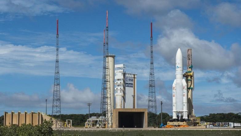 The Ariane-5 on the launchpad in French Guiana. Arianespace