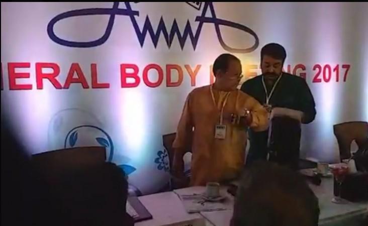 Innocent, Mohanlal during 23rd AMMA general body meeting AMMA meeting, AMMA general body meeting, Innocent, Mohanlal