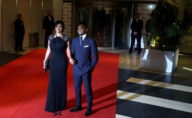 Eto'o along with his wife Georgette at Messi's wedding on Friday Messi wedding