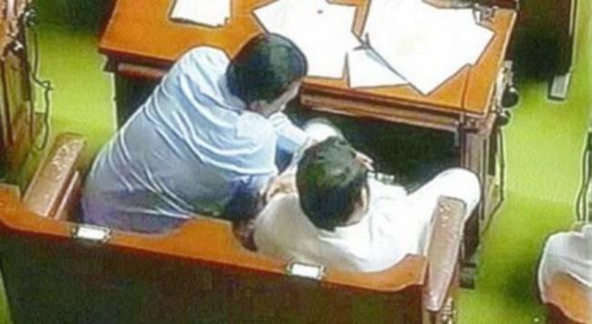 In picture: Two of the three BJP MLAs caught on camera watching porn in the Karnataka Assembly in 2012. Karnataka MLAs