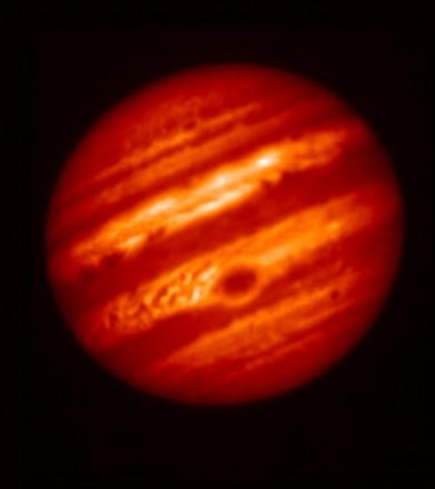 This false-color image of Jupiter was taken on May 18, 2017, with the Subaru Telescope in Hawaii, using a mid-infrared filter centred at a wavelength of 8.8 microns. The Great Red Spot appears at the lower centre of the planet as a cold region with a thick cloud layer. nasa, Jupiter, Great Red Spot, telescopes, space,
