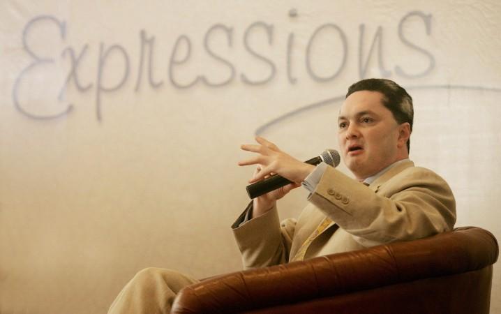 Chairman and managing director of Raymond Textiles, Gautam Singhania, gestures at the launch of his new fabric collection 'Expressions' in Mumbai, 06 October 2005. Gautam Singhania