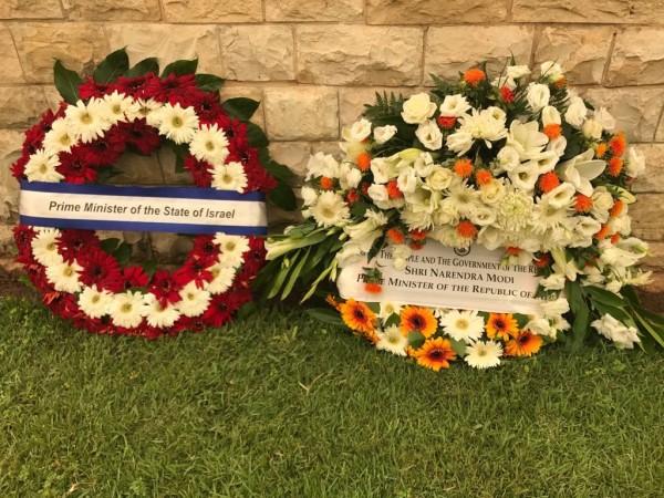 In picture: The wreaths laid by Prime Minister Narendra Modi and his Israeli counterpart Benjamin Netanyahu at the World War I memorial for Indian soldiers at Haifa in Israel on Thursday, July 6, 2017. Narendra Modi and Benjamin Netanyahu