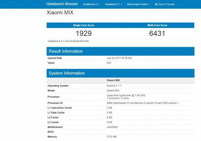Xiaomi Mi Mix 2 makes a stop at Geekbench; key features revealed ahead of launch Xiaomi Mi Mix 2, Geekbench, Mi Mix 2, features,