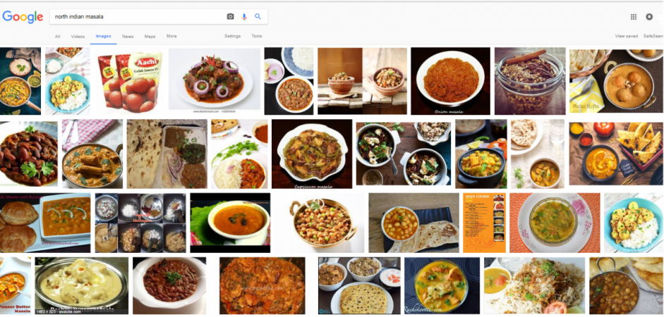 Google result page when searched for images of North Indian masala. North Indian masala, google result