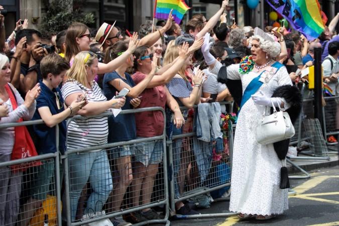 A performer dresses up as the Queen at the London Pride Parade 2017 London Pride Parade Photos