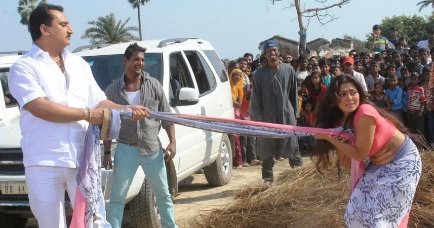 The fake image that was shared belongs to a Bhojpuri movie called Bhojpuri movie called