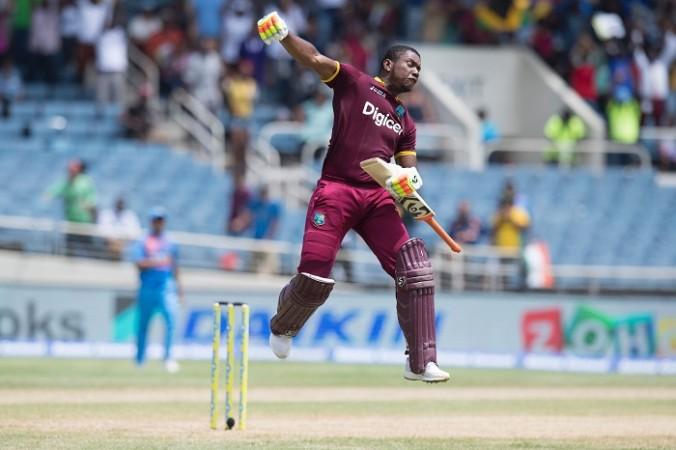 Evin Lewis jumps for joy after completing a magnificent century, July 9, 2017 Evin Lewis, century, West Indies, India, T20