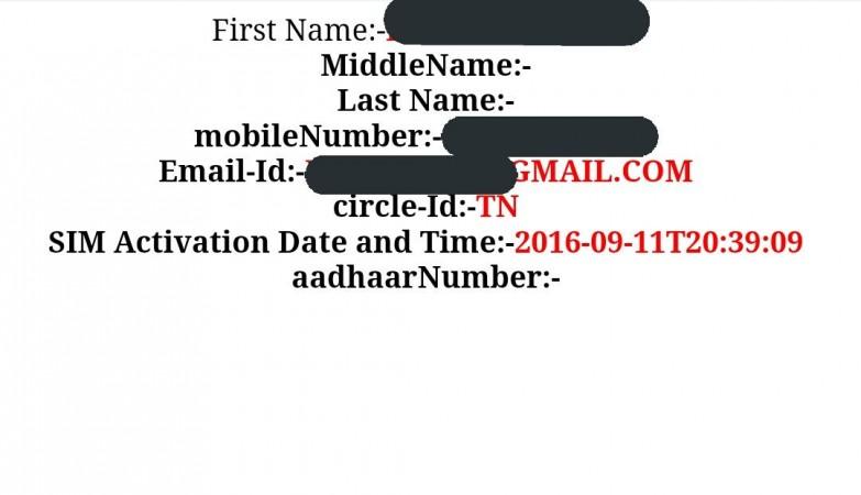 In picture: The Aadhaar number of Reliance Jio users whose data has been leaked was not visible on magicapk.com. Reliance Jio data leaked
