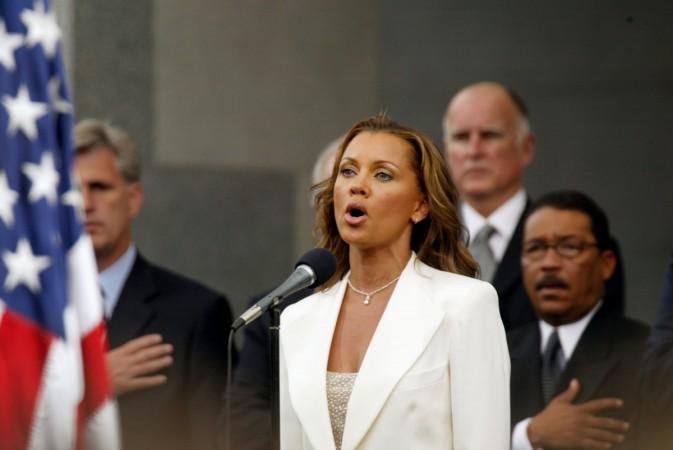 Vanessa Williams sings the National Anthem at the Inauguration Ceremony for California Governor Arnold Schwarzenegger November 17, 2003, in Sacramento, California. Schwarzenegger is taking office as the 38th governor of California after defeating Governor Gray Davis in a historic recall election Vanessa Williams