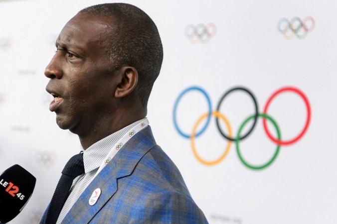 Athletics legend Michael Johnson talks during the Los Angeles bid for the Olympics, July 11, 2017 Michael Johnson, Los Angeles, Olympics, Paris, bid