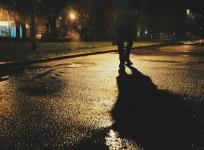 Pedestrian walking at night
