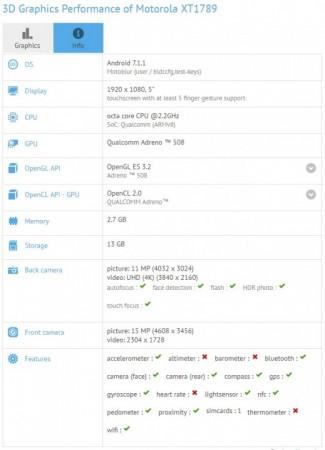 Moto X4 leaked specs on GFXBench