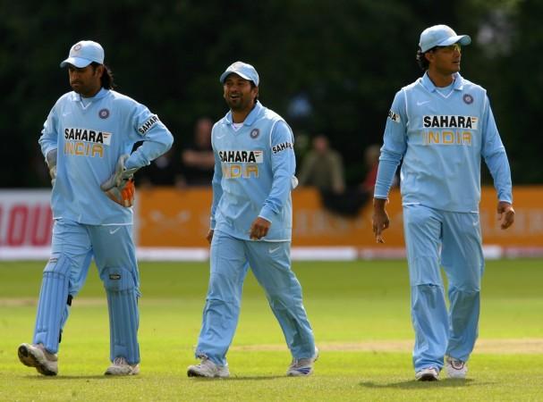 Tendulkar (C) along with his former teammates MS Dhoni (L) and Sourav Ganguly (R) Sachin Tendulkar