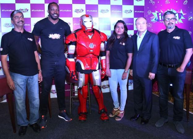 Chris Gayle (2nd from left) at a promotional event in Bengaluru Chris Gayle