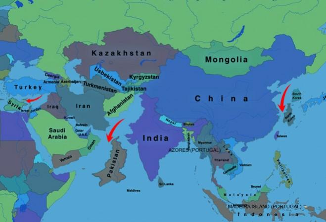 If these countries also broke off the Asian continent