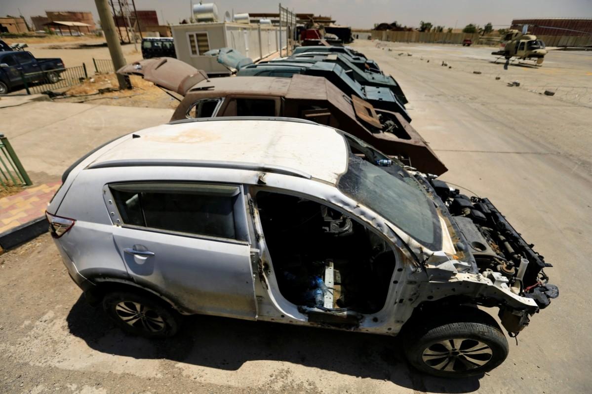 Vehicles used for suicide car bombings, made by Islamic State militants ISIS Vehicles, ISIS cars, ISIS vehicle exhibition