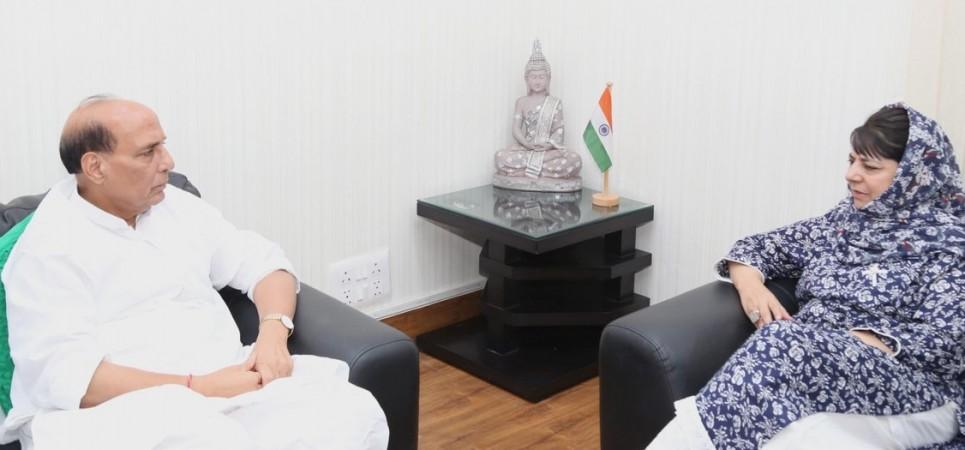 Chief Minister of Jammu and Kashmir, Ms Mehbooba Mufti, calls on Union home minister Rajnath Singh in New Delhi Mehbooba meets Rajnath