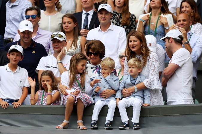 Roger Federer's wife Mirka and family celebrate his victory after the Gentlemen's Singles final against Marin Cilic of Croatia on day thirteen of the Wimbledon Lawn Tennis Championships at the All England Lawn Tennis and Croquet Club at Wimbledon on July 16, 2017, in London, England. Roger Federer's wife Mirka