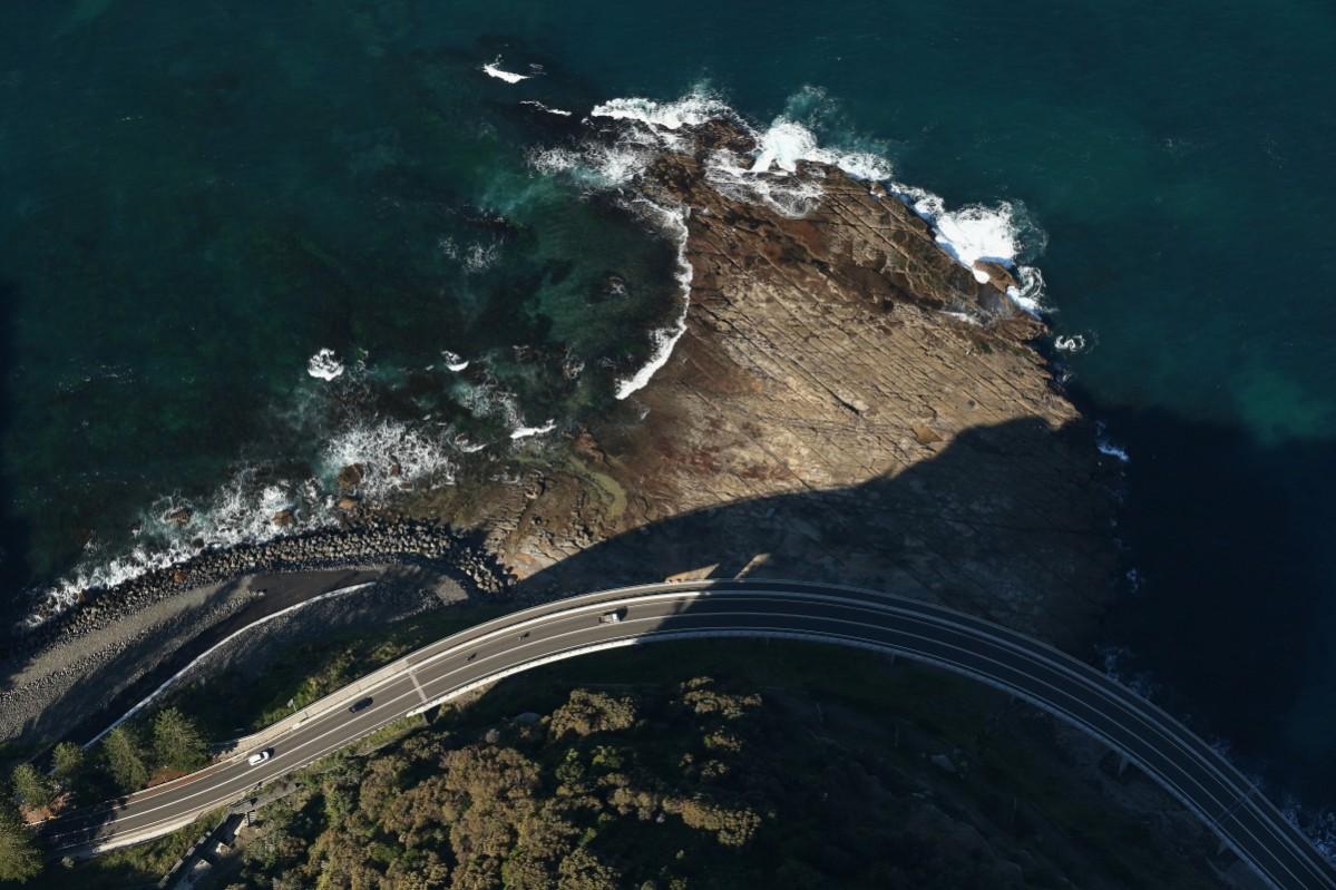 A view of the Sea-Cliff Bridge at Stanwell Park from a blimp on April 28, 2016, in Sydney, Australia. Sydney