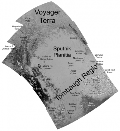 Annotated map of Sputnik Planitia on Pluto. nasa, Charon, Pluto, moon, dwarf planet,