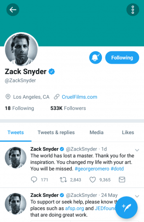 Zack Snyder's Twitter handle does not feature Justice League logo or poster anymore Zack Snyder Twitter