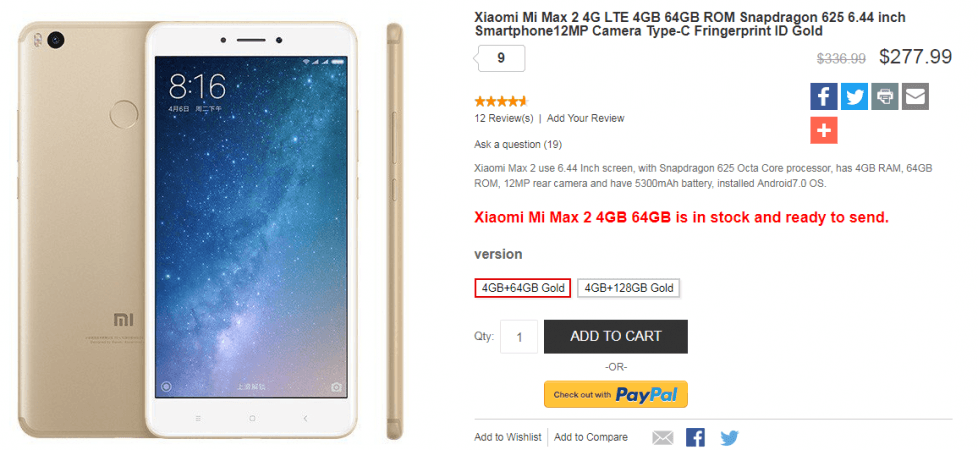 Xiaomi Mi Max 2 online purchase