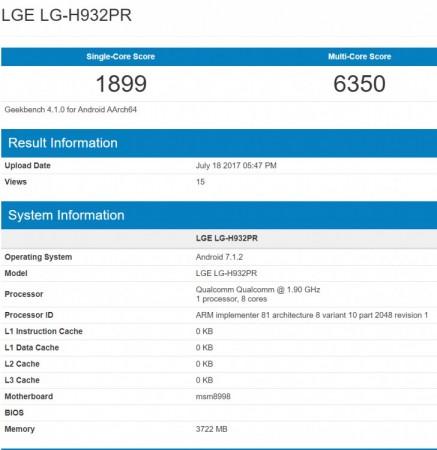 LG V30 Geekbench scores