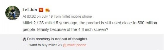 Xiaomi CEO Lei Jun's Weibo post Xiaomi CEO Lei Jun's Weibo post