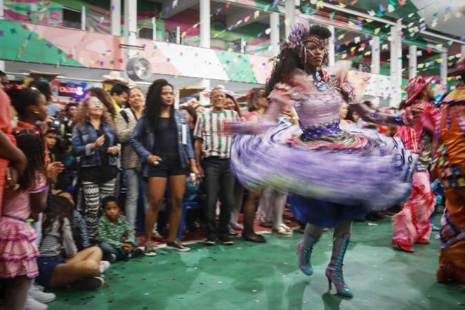 Dancers from Pode-C Show perform during a traditional Festas Juninas (June Festivals) party at the Mangueira samba school, located in the Mangueira ÔfavelaÕ community, on July 2, 2017 in Rio de Janeiro, Brazil