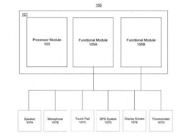 Sketch of the modular device in Facebook's patent application Sketch of the modular device in Facebook's patent application