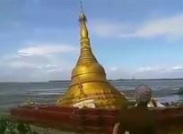 Rising river water levels causes Myanmar pagoda to collapse