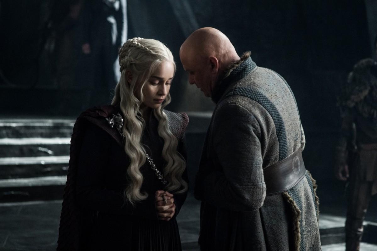 Emilia Clarke as Daenerys Targaryen with Conleth Hill as Lord Varys Emilia Clarke as Daenerys Targaryen with Conleth Hill as Lord Varys