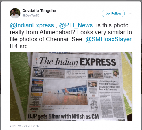 Indian express carries the wrong PTI image of Ahmedabad airport