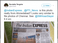 Indian express carries the wrong PTI image of Ahmedabad airport