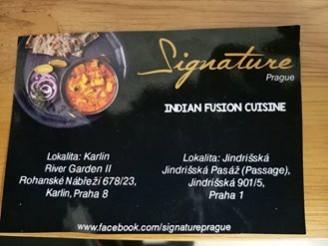 The address of the Indian restaurant 'Signature' in Prague. Address of Indian restaurant Signature in Prague