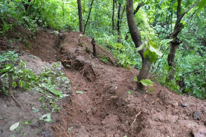 In this photograph taken on August 30, 2015, the spot where the mortal remains of Sheena Bora, the daughter of former media executive Indrani Mukerjea, were found is pictured in the forest near Gagode village on Pen Khopoli road of Raigad district in central Maharashtra state. Sheena Bora murder case
